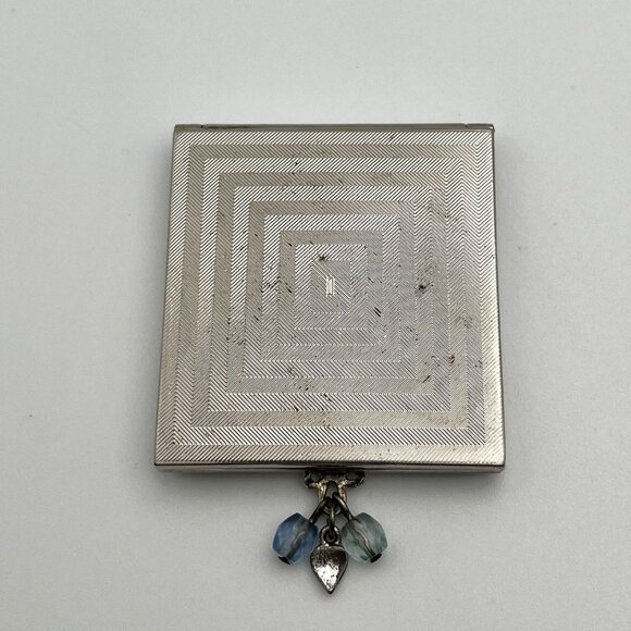 Vintage 70s Enamel Green Butterfly Compact Mirror Art Nouveau Boho Bead Charm - Picture 3 of 6